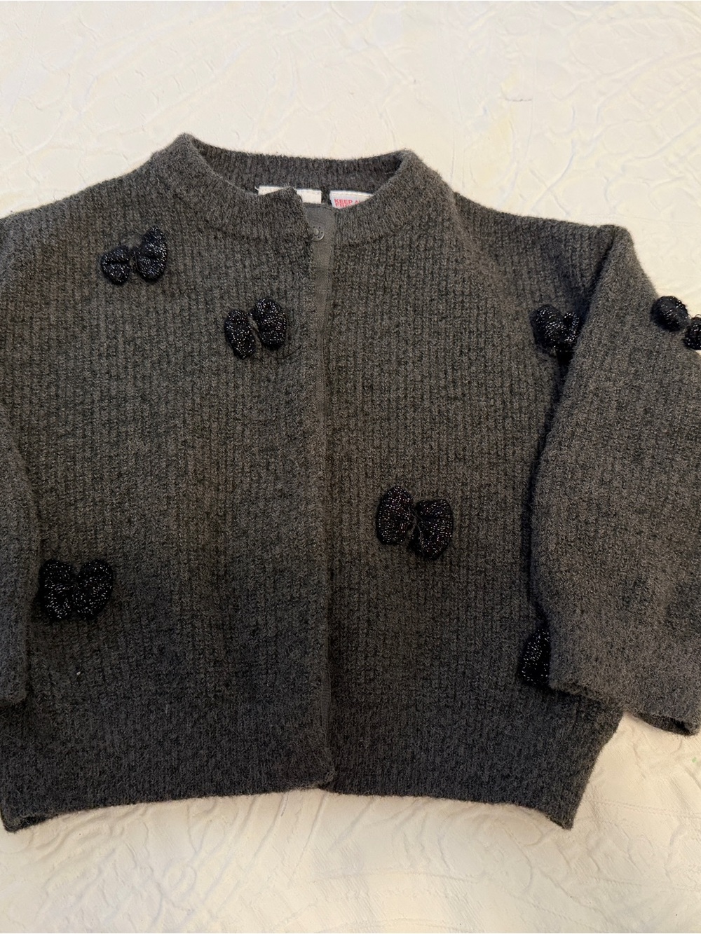 Zara Baby Grey Knit Cardigan with Sparkly Bows | 9–12M